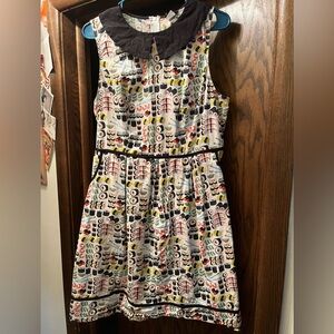 Womens Sleeveless Sushi Print Fit-and-Flare Dress with Peter Pan Collar